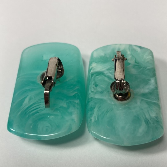 Aqua Blue with slight Ocean Wave Pattern Clip on Earrings - Picture 8 of 12